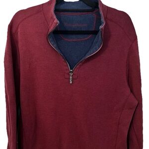 Tommy Bahama Men's Burgundy Half-Zip Sweater with Navy Collar